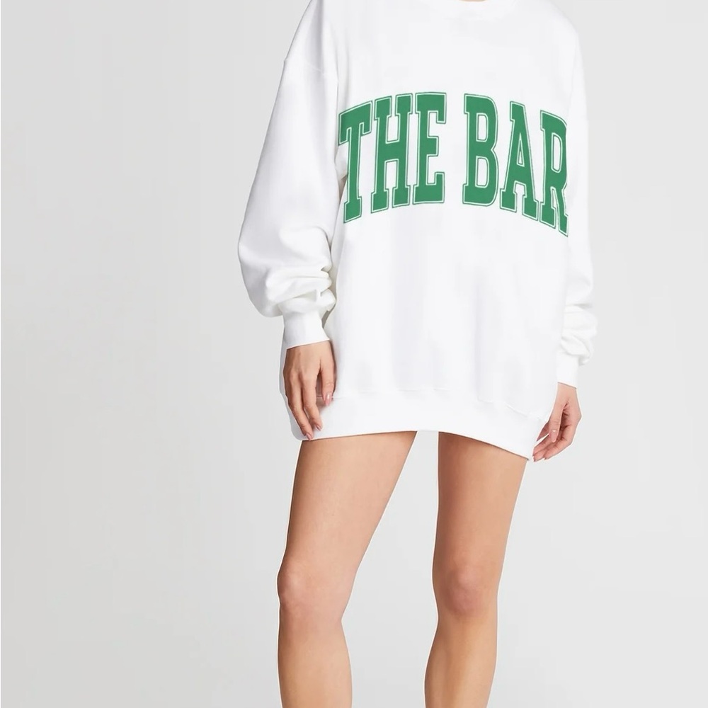 The Bar White and Green Crew Neck Sweater
